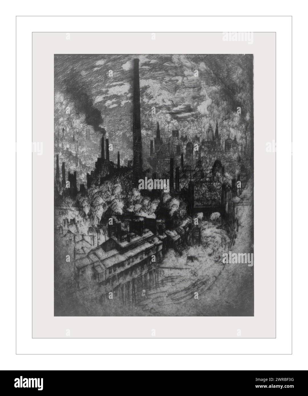 La grande pile, Sheffield, impression montrant des toits avec des cheminées et des cheminées et beaucoup de fumée., Pennell, Joseph, 1857-1926, artiste, 1909, Smokestacks, Angleterre, Sheffield, 1900-1910, gravures, 1900-1910., gravures, 1900-1910, 1 impression : gravure, 31,6 x 23,9 cm Banque D'Images
