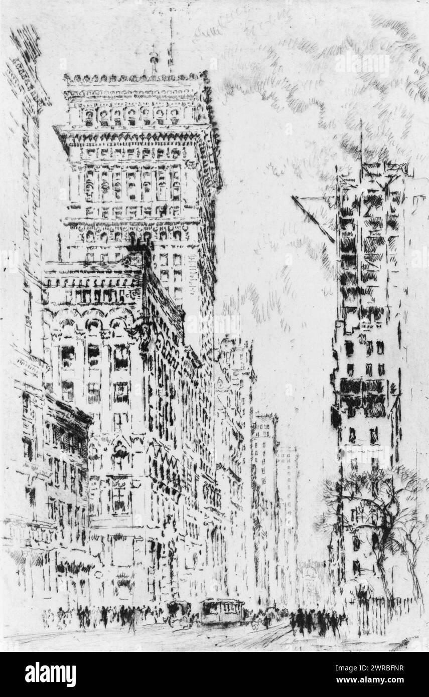 La corniche dorée, I, J. Pennell., Street view, New York City(?)., Pennell, Joseph, 1857-1926, artiste, 1904, gratte-ciel, New York (État), New York, 1900-1910, gravures, 1900-1910., gravures, 1900-1910, 1 impression : gravure Banque D'Images