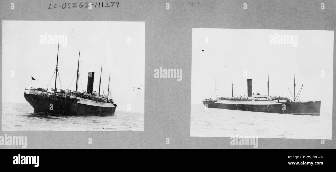 Deux photographies de la Carpathia qui a sauvé les survivants du naufrage du Titanic avec des canots de sauvetage Titanic, c1912., Carpathia (navire), 1910-1920, tirages photographiques, 1910-1920., tirages photographiques, 1910-1920, 2 tirages photographiques Banque D'Images