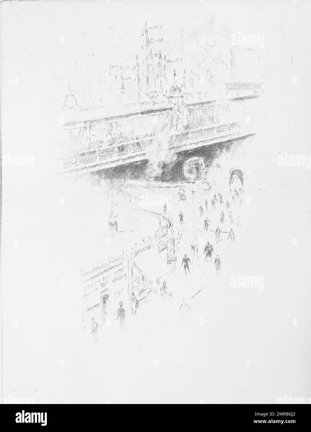 Tours de signalisation, pont Charing Cross, Pennell, Joseph, 1857-1926, artiste, 1903, ponts de chemin de fer, Angleterre, Londres, 1910-1920, gravures, 1910-1920., gravures, 1910-1920, 1 tirage : gravure, 27,8 x 21,4 cm Banque D'Images