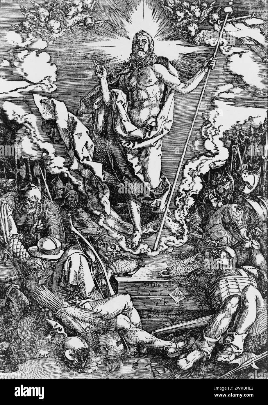 Resurrection, AD monogram., Dürer, Albrecht, 1471-1528, artiste, ca. 1510, Jésus-Christ, Résurrection, gravures sur bois, 1500-1520., gravures sur bois, 1500-1520, 1 tirage : gravure sur bois Banque D'Images