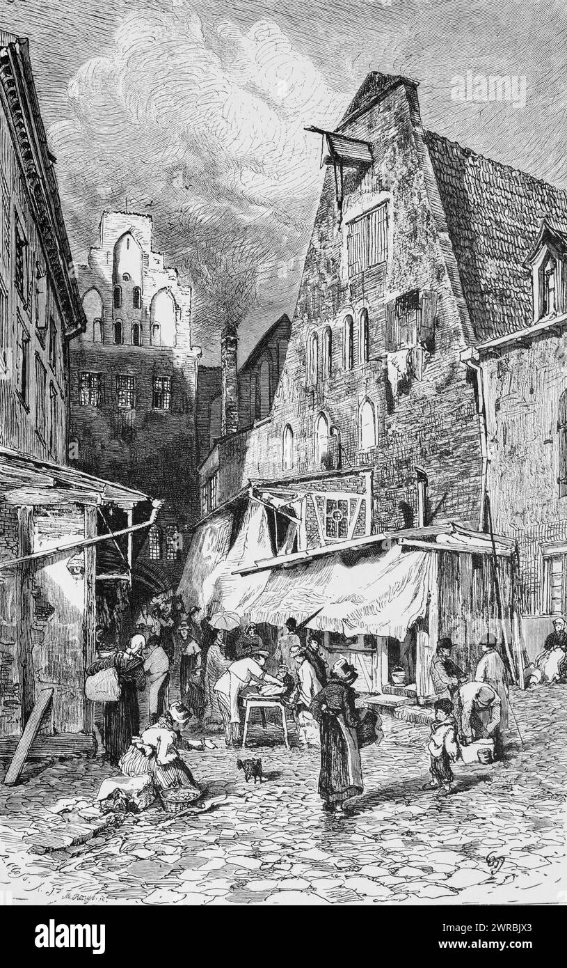 Ruelle de boucherie à Rostock, Mecklenburg-Poméranie occidentale, boucherie de profession, ruelle, pourriture, vente, viande, stalle, personnes, mer Baltique, Allemagne Banque D'Images