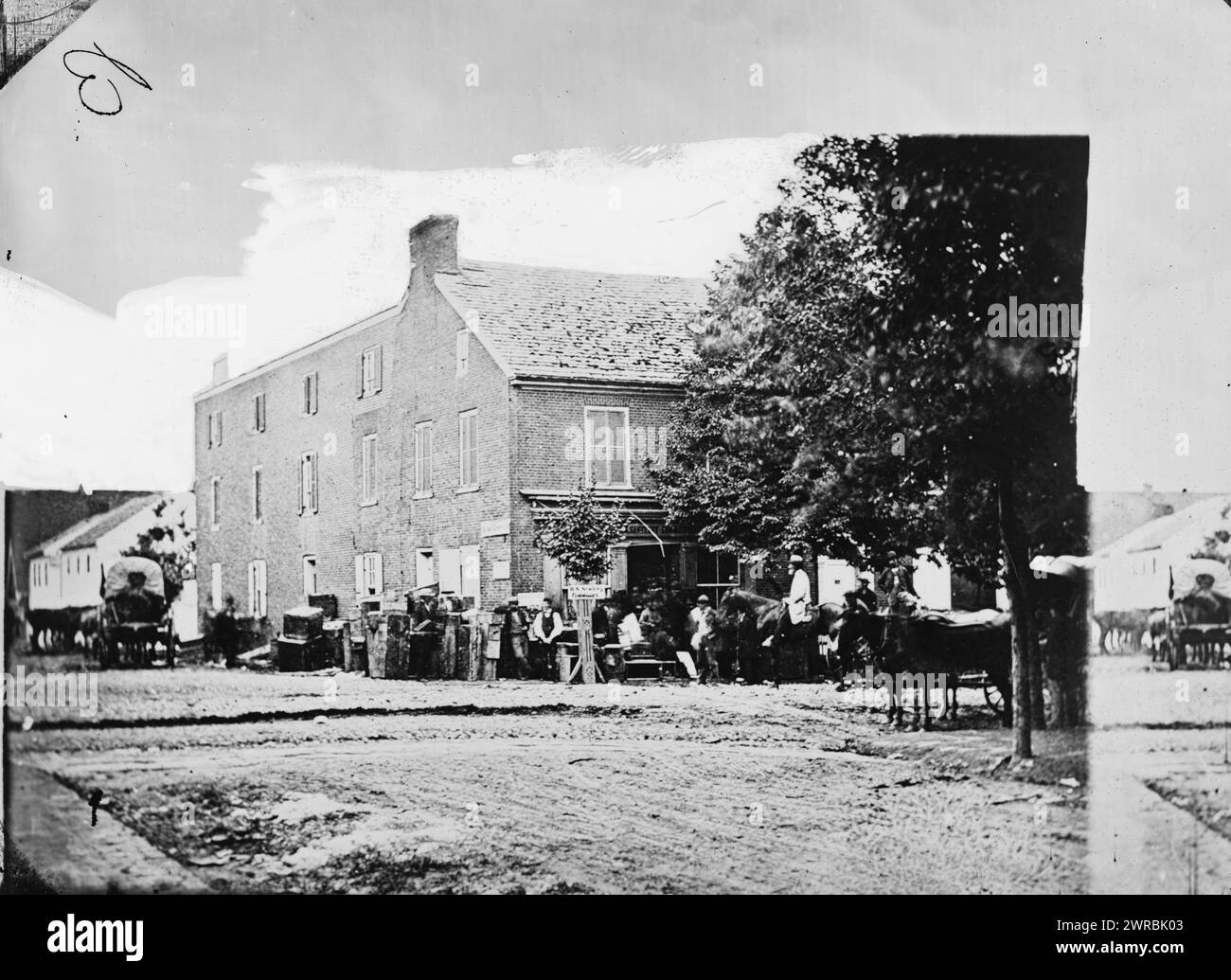 Gettysburg, Pennsylvanie. Bureaux de la Commission sanitaire des États-Unis, Gardner, Alexander, 1821-1882, photographe, 1863 juillet., États-Unis, histoire, Guerre de Sécession, 1861-1865, négatifs en verre, 1860-1870, 1 négatif : verre, collodion humide Banque D'Images