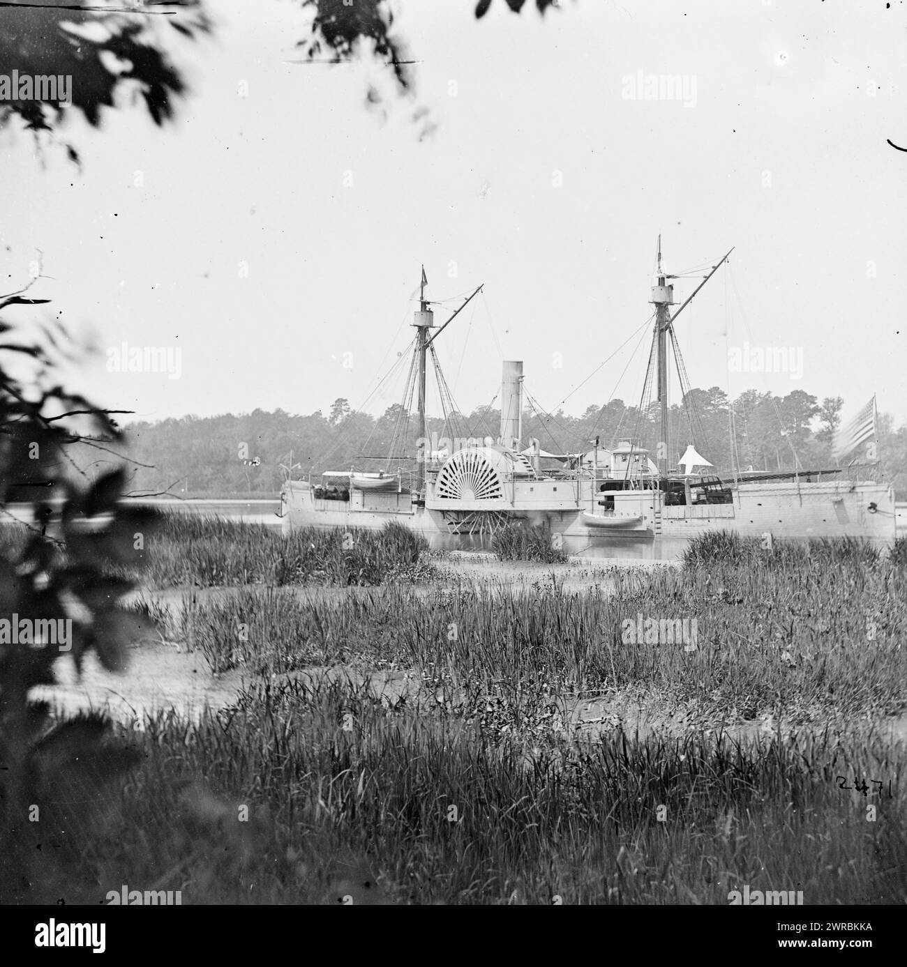 Deep Bottom, Va U.S. Gunboat Mendota (en service le 2 mai 1864) sur le James, photographies de la Federal Navy, et expéditions maritimes contre la côte atlantique de la Confédération, la Federal Navy, 1861-1865., entre 1863 et 1865, États-Unis, histoire, Guerre de Sécession, 1861-1865, transport, Stereographs, 1860-1870., Stereographs, 1860-1870, négatifs collodion humide, 1 négatif (2 plaques) : verre, stéréographe, collodion humide Banque D'Images