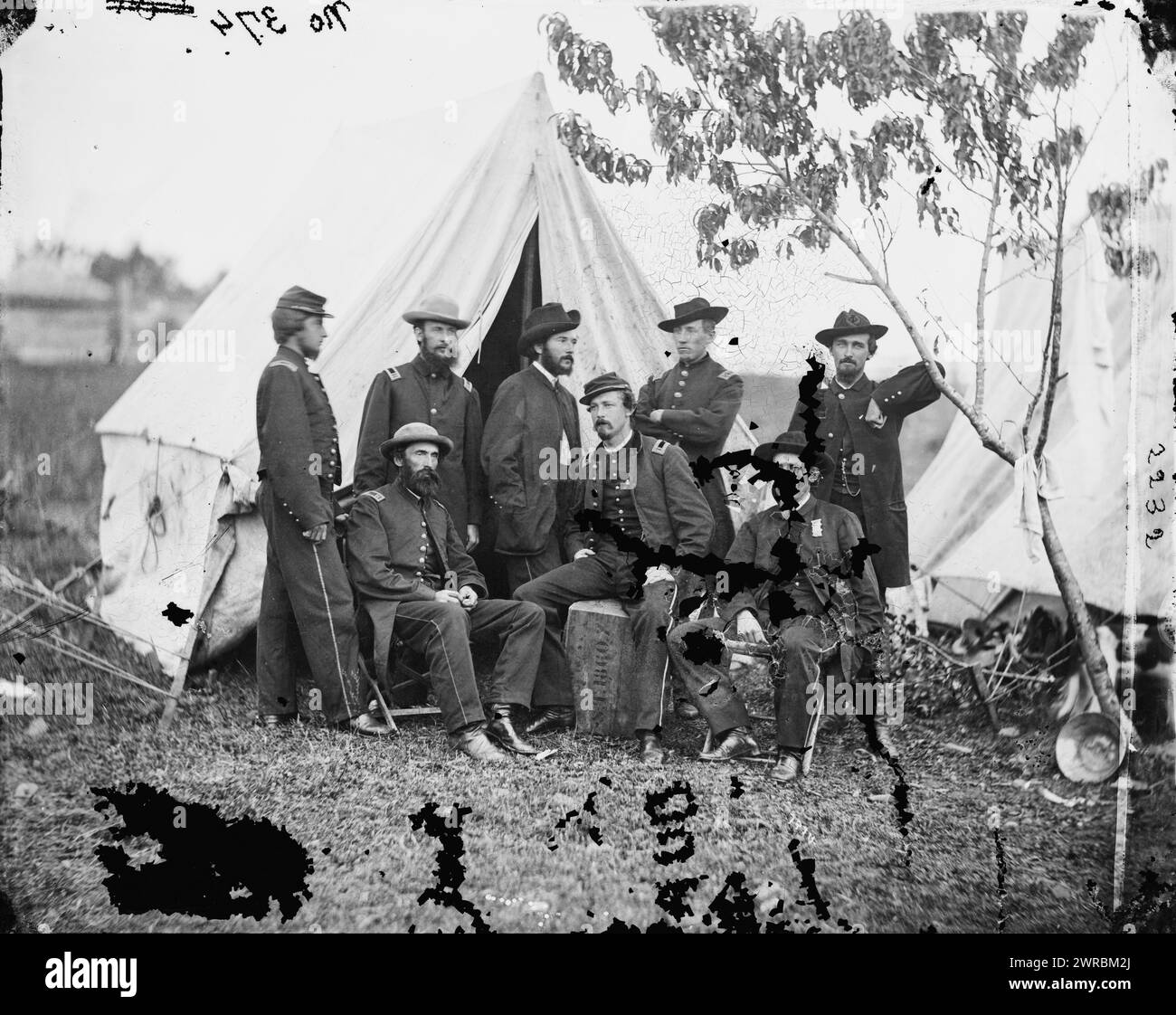 Bealeton, Virginie. Officiers du signal corps. Quartier général, Armée du Potomac, 1863 Oct., États-Unis, histoire, Guerre de Sécession, 1861-1865, négatifs verre, 1860-1870, 1 négatif : verre, collodion humide Banque D'Images