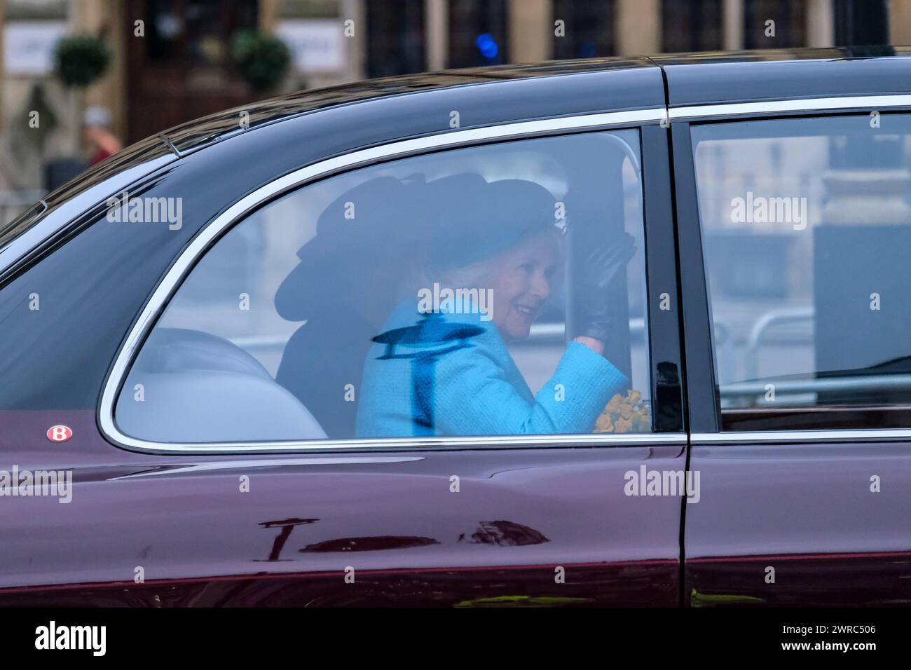 Londres, Royaume-Uni, 11 mars 2024. Sa Majesté la Reine quitte le service du jour du Commonwealth, célébré chaque année depuis les années 1970 à l'abbaye de Westminster. Cette année marque le 75e anniversaire de la création du Commonwealth. Crédit : onzième heure photographie/Alamy Live News Banque D'Images