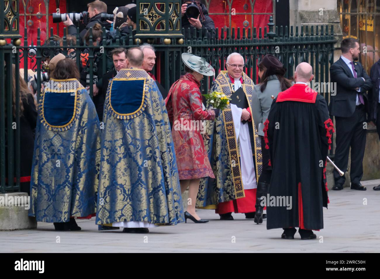 Londres, Royaume-Uni, 11 mars 2024. La princesse Anne quitte le service du Commonwealth Day, célébré chaque année depuis les années 1970 à l'abbaye de Westminster. Cette année marque le 75e anniversaire de la création du Commonwealth. Crédit : onzième heure photographie/Alamy Live News Banque D'Images