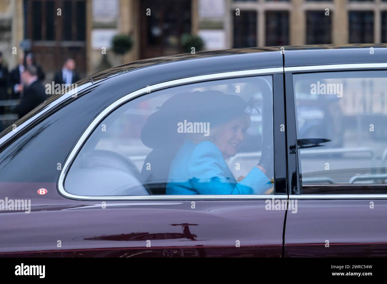 Londres, Royaume-Uni, 11 mars 2024. Sa Majesté la Reine quitte le service du jour du Commonwealth, célébré chaque année depuis les années 1970 à l'abbaye de Westminster. Cette année marque le 75e anniversaire de la création du Commonwealth. Crédit : onzième heure photographie/Alamy Live News Banque D'Images