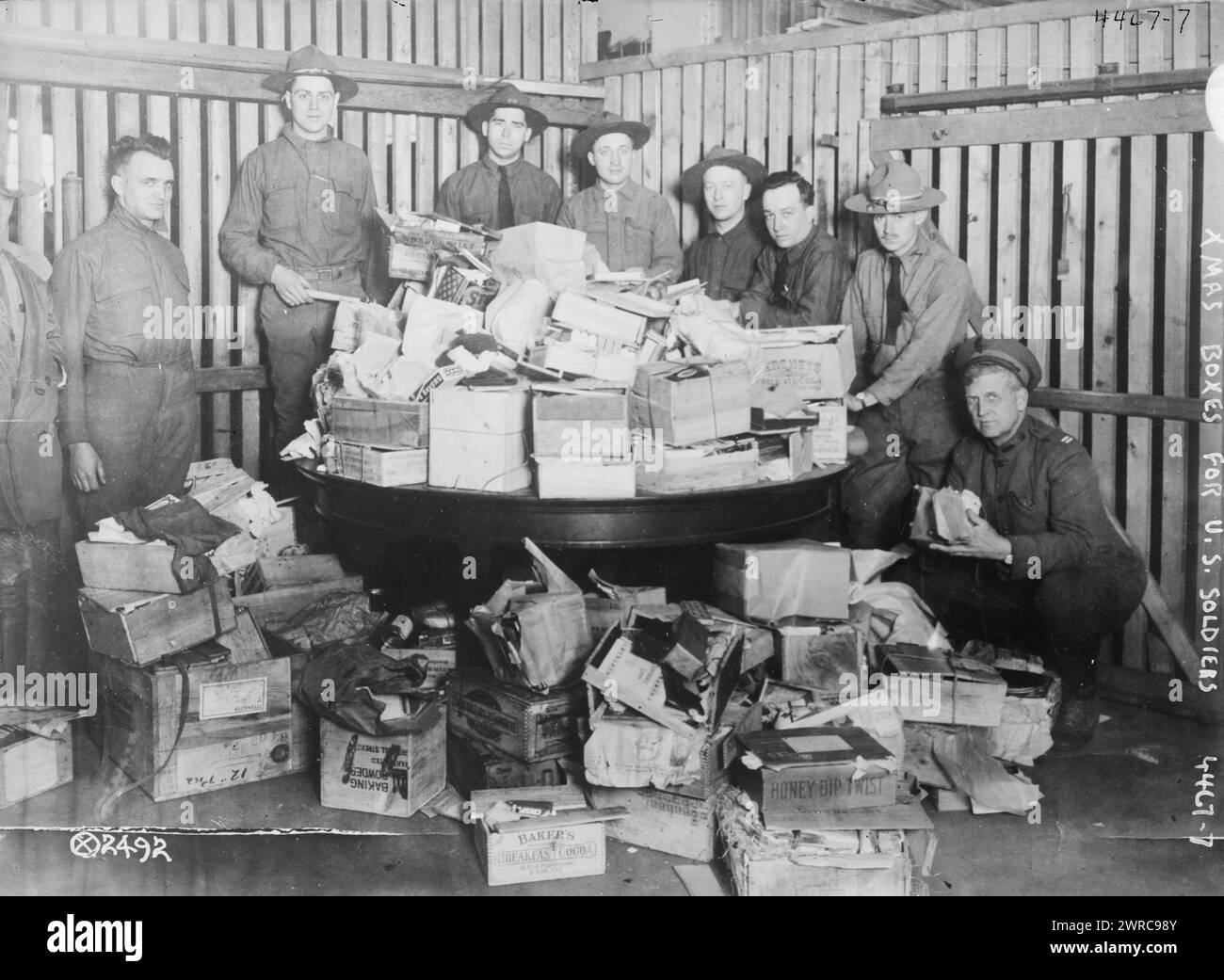 Boîtes de Noël pour soldats américains, 1917 Dec., Guerre mondiale, 1914-1918, négatifs en verre, 1 négatif : verre Banque D'Images