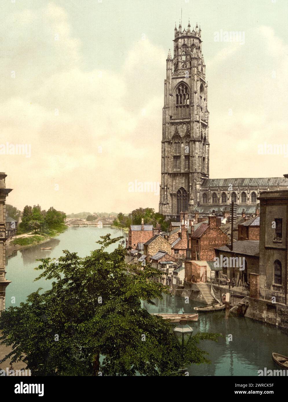 Prog Botolph's Church and River, Boston, Angleterre, entre CA. 1890 et env. 1900., Angleterre, Boston, couleur, 1890-1900 Banque D'Images