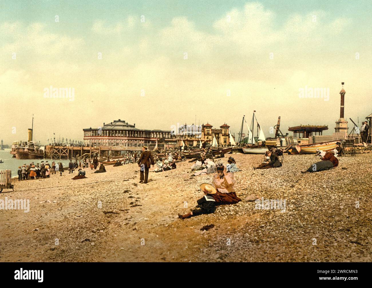 Southsea Beach, Angleterre, entre env. 1890 et env. 1900., Angleterre, Portsmouth, Southsea, couleur, 1890-1900 Banque D'Images