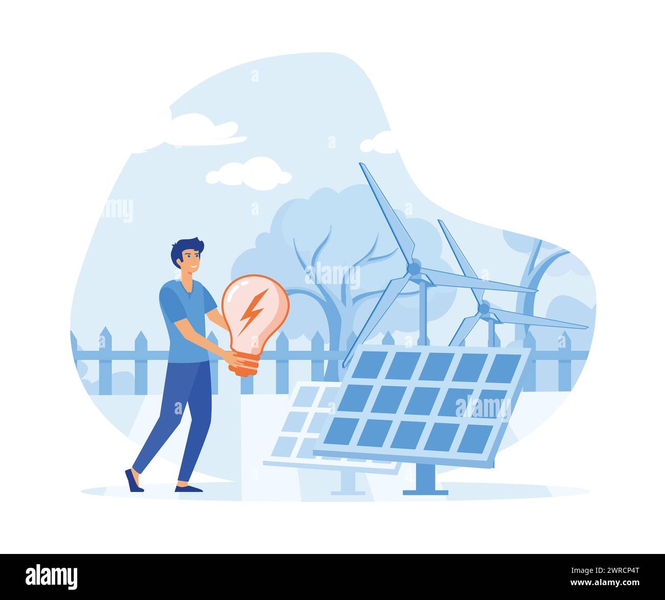 Économie circulaire. Croissance économique durable, sources d'énergie renouvelables, électricité verte. illustration moderne vectorielle plate Illustration de Vecteur