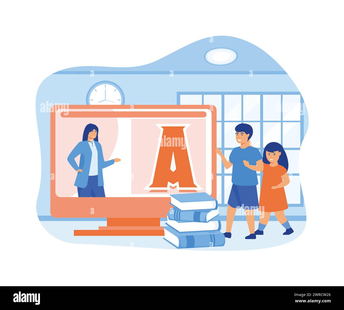 Cours d'éducation préscolaire en ligne. Jeux préscolaires en ligne gratuits, homeschooling. illustration moderne vectorielle plate Illustration de Vecteur