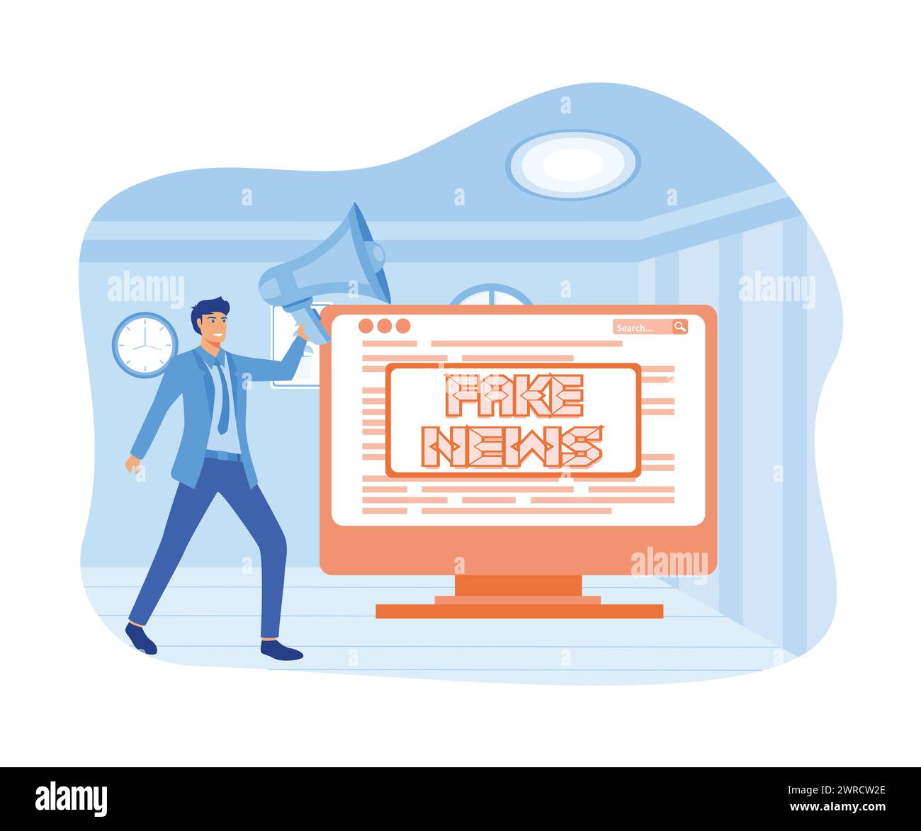 Arrêtez les fausses nouvelles et la désinformation qui se propagent sur Internet et le concept des médias. illustration moderne vectorielle plate Illustration de Vecteur