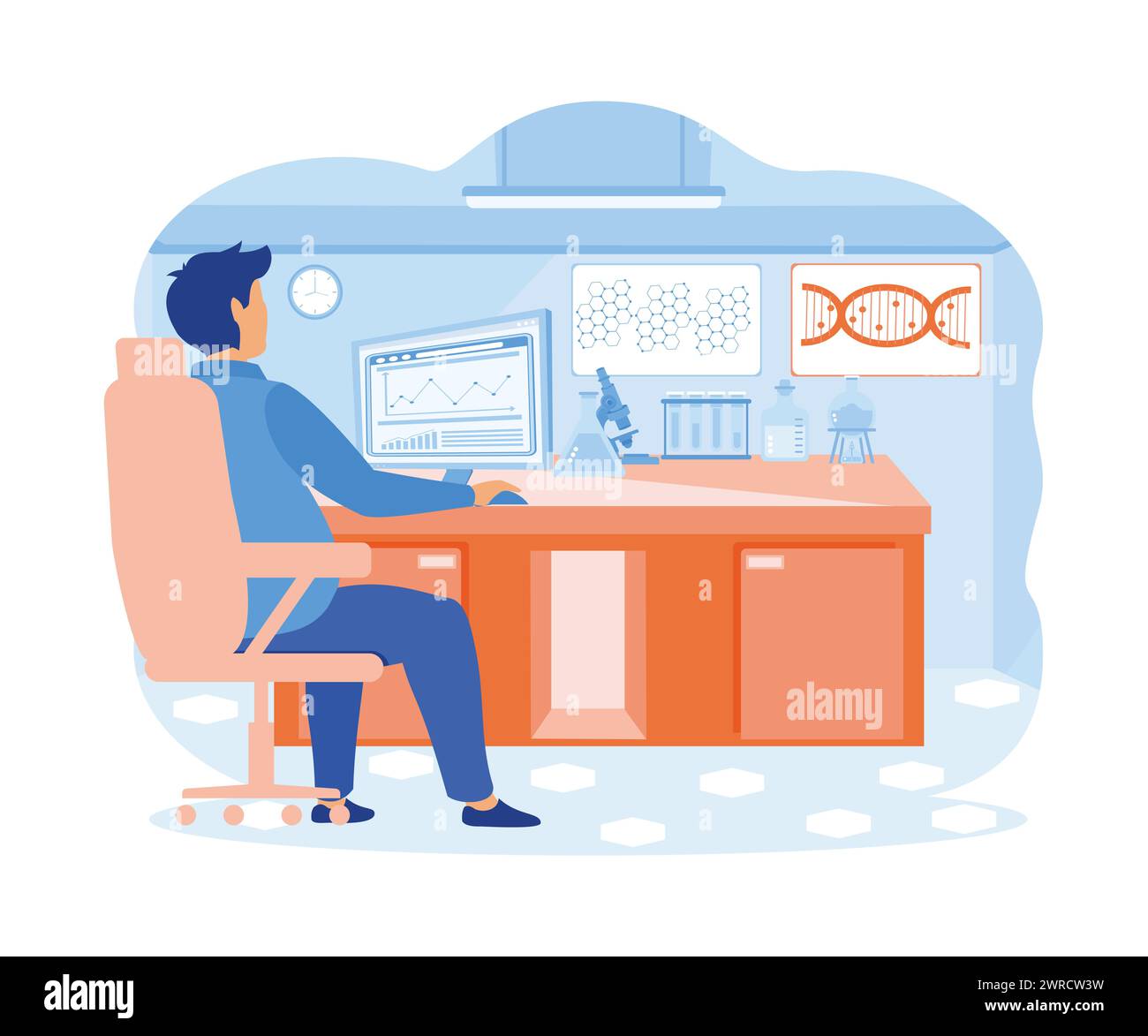 Les scientifiques de personnes recherchent dans le processus de laboratoire. illustration moderne vectorielle plate Illustration de Vecteur