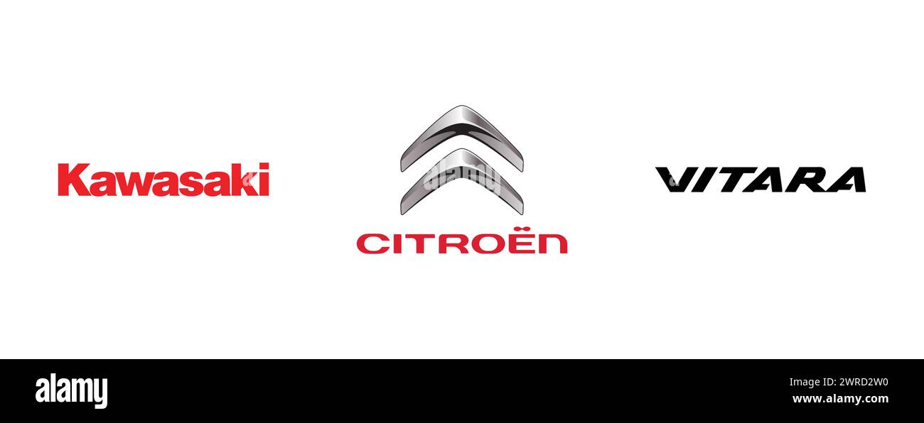 Citroën, Kawasaki, Vitara. Collection de logo de marque vectorielle. Illustration de Vecteur