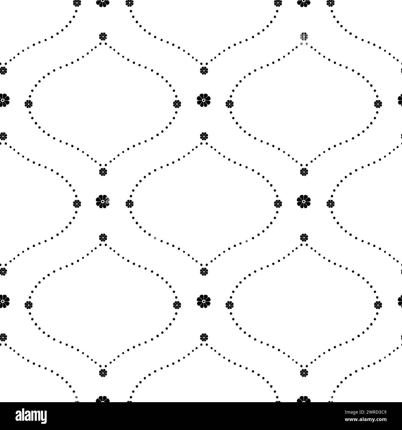 Modèle sans couture avec motifs géométriques d'ogée floral noir sur un fond blanc Illustration de Vecteur