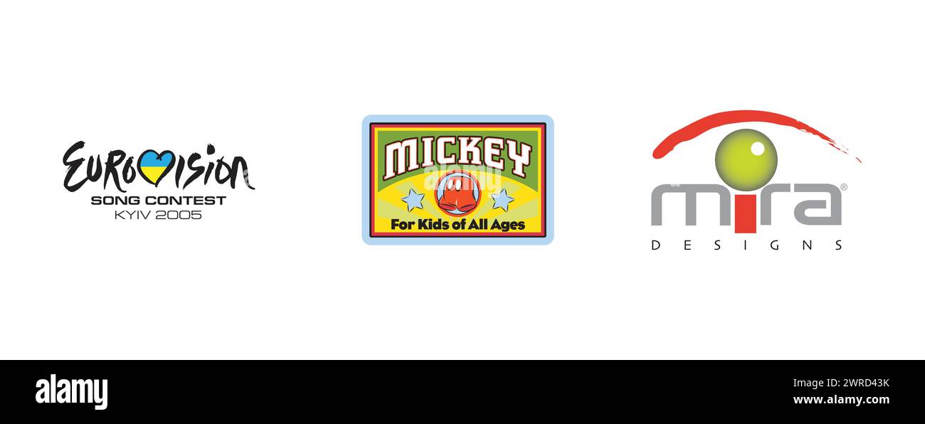 Mickey Mouse, concours Eurovision de la chanson, MIRA DESIGNS. Arts et logo vectoriel de conception sur fond isolé. Illustration de Vecteur