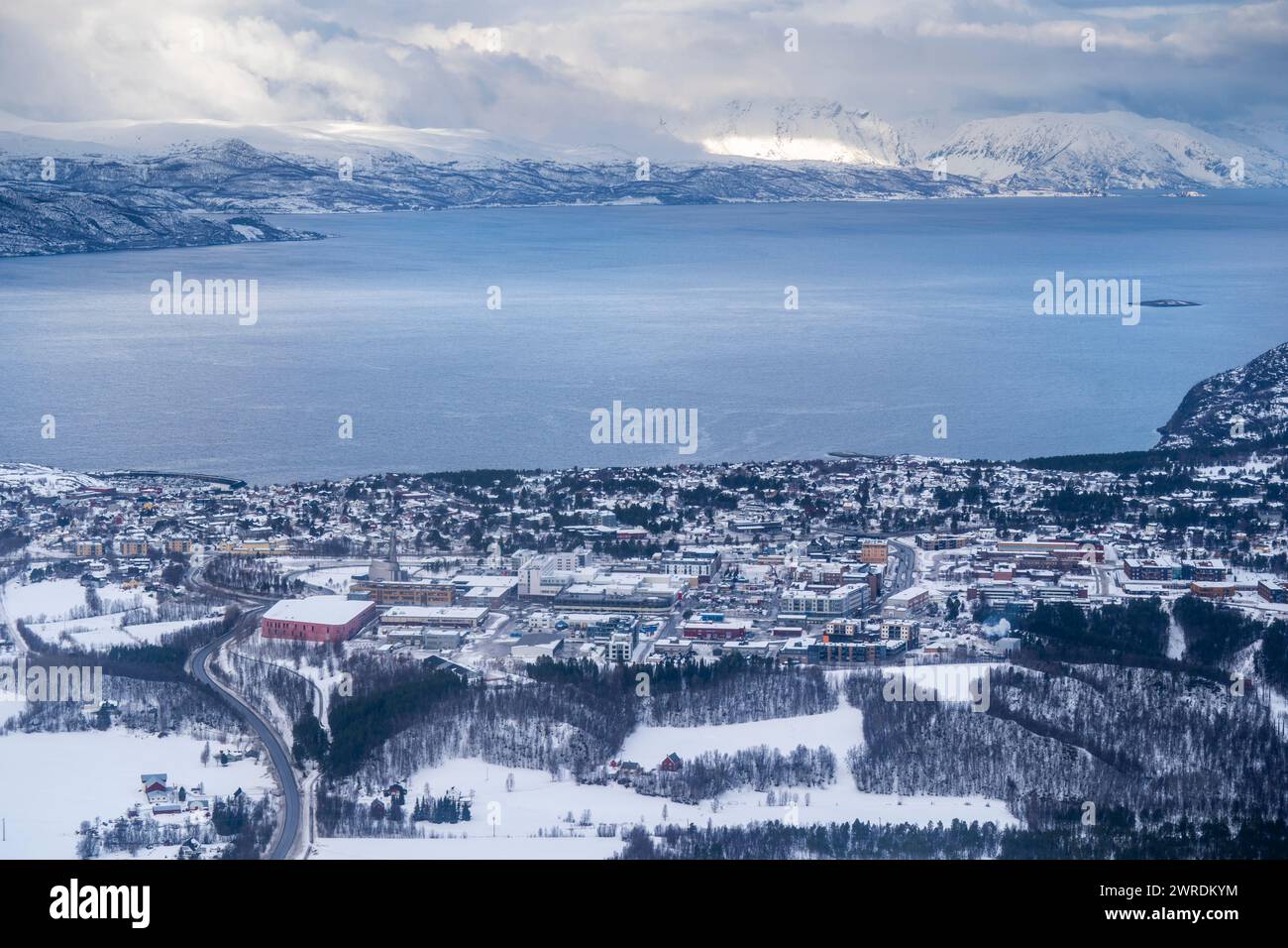 Alta 20240309.photo aérienne du centre d'Alta dans le Finnmark. Photo : Heiko Junge / NTB Banque D'Images
