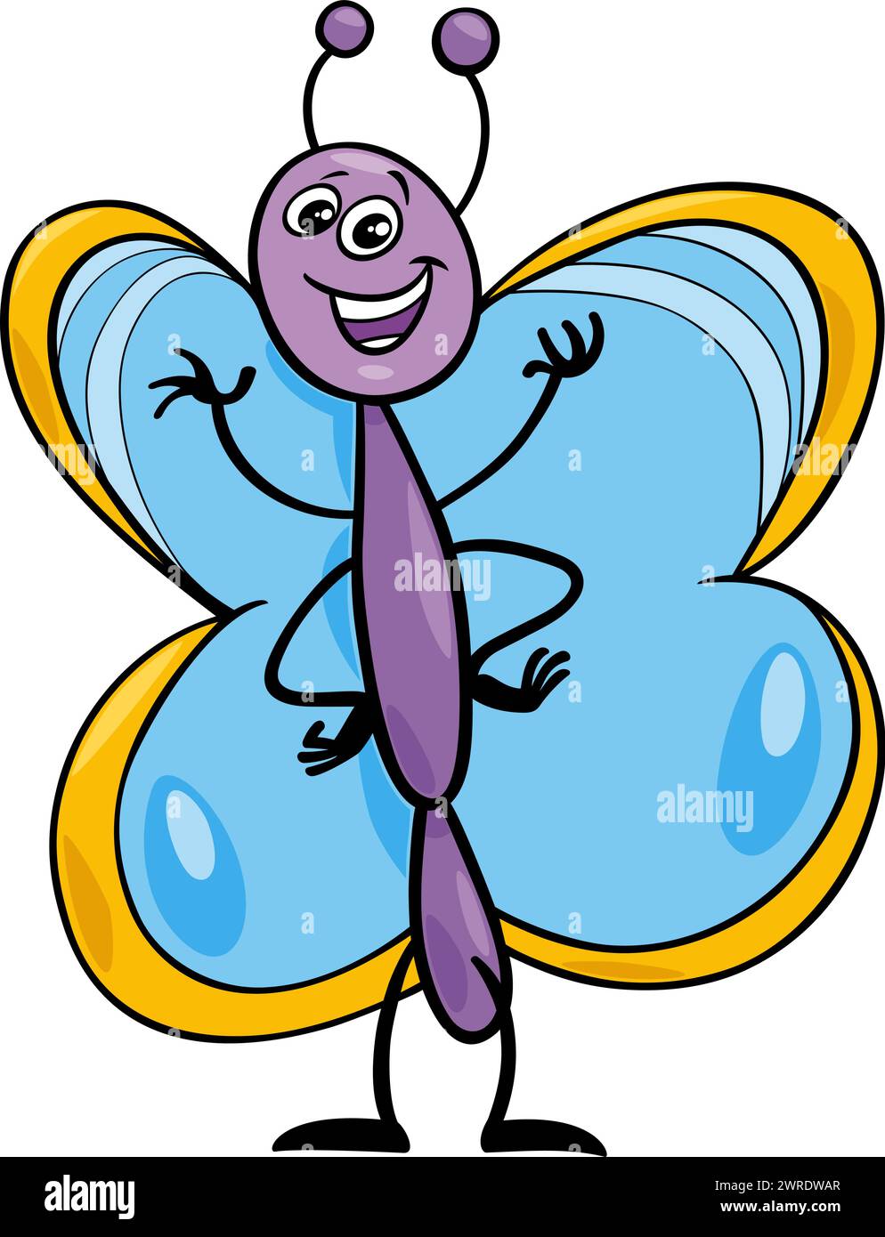 Illustration de bande dessinée de caractère animal d'insecte papillon heureux Illustration de Vecteur