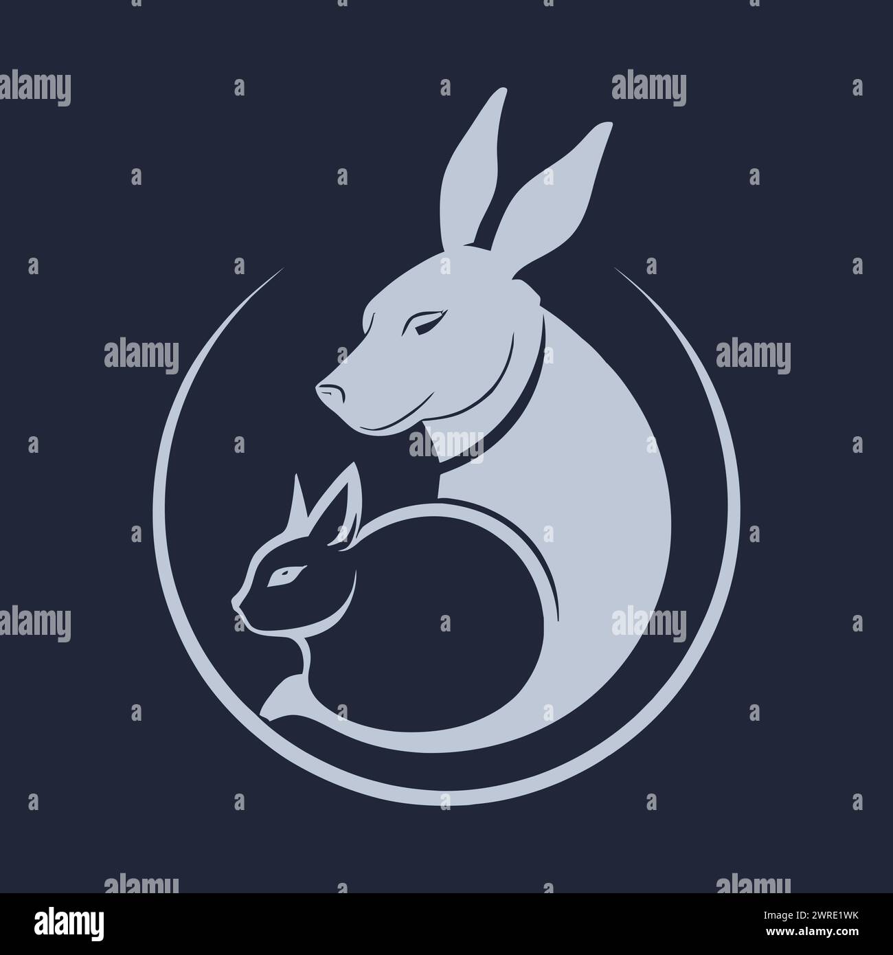 Illustration vectorielle de lapin bleu assis à côté du chien Illustration de Vecteur