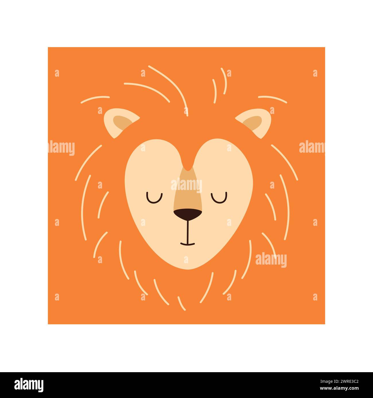 Portrait de lion simple. Portrait de tête d'animal mignon, illustration plate de visage de lion kawaii Illustration de Vecteur