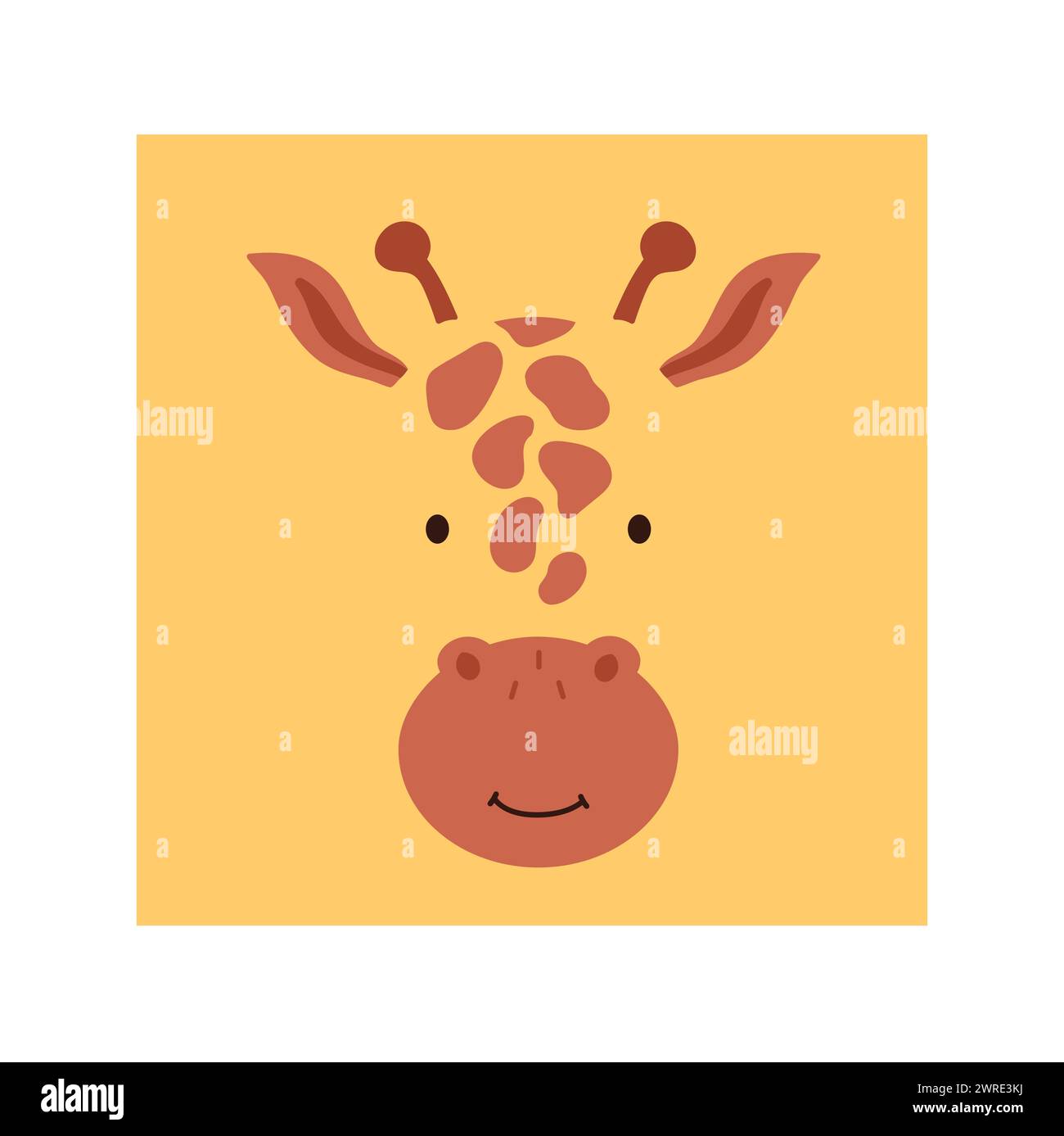Portrait girafe simple. Portrait de tête d'animal mignon, illustration plate de visage de girafe kawaii Illustration de Vecteur
