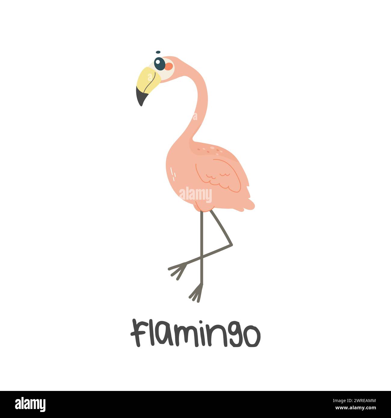 Illustration pour enfants, mignon flamant rose, avec inscription. illustration vectorielle pour enseigner aux enfants Illustration de Vecteur