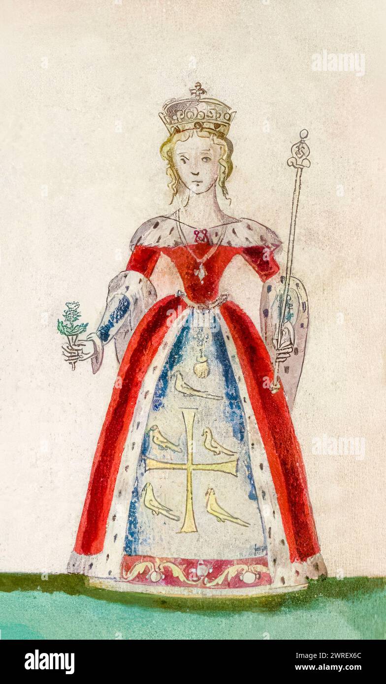 Sainte Marguerite d'Écosse (vers 1045-1093) alias Marguerite de Wessex. Princesse anglaise et reine consort d'Écosse 1070-1093, peinture manuscrite de portrait enluminée, vers 1562 Banque D'Images