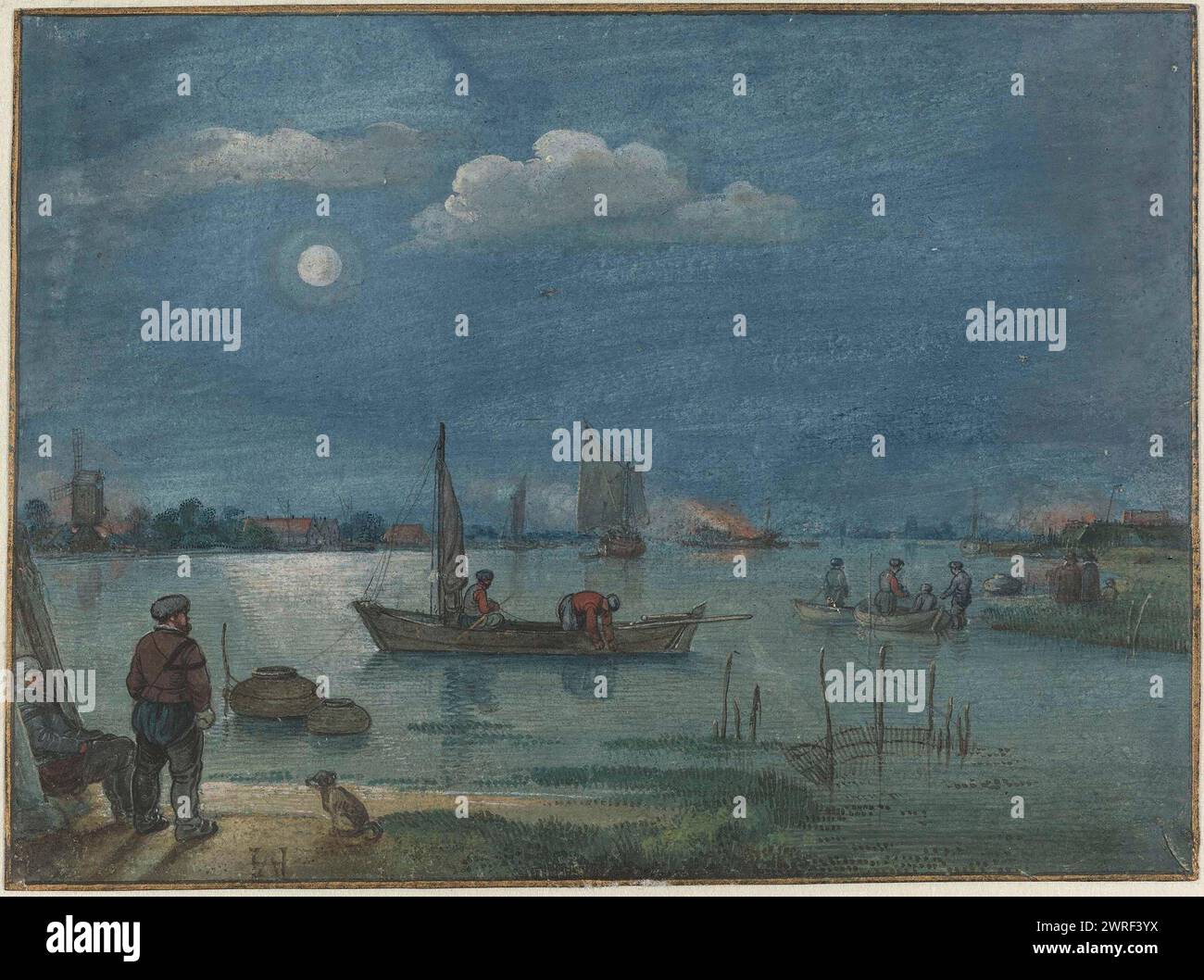 Pêcheurs par Moonlight 1595 Hendrick Avercamp (NL) Banque D'Images