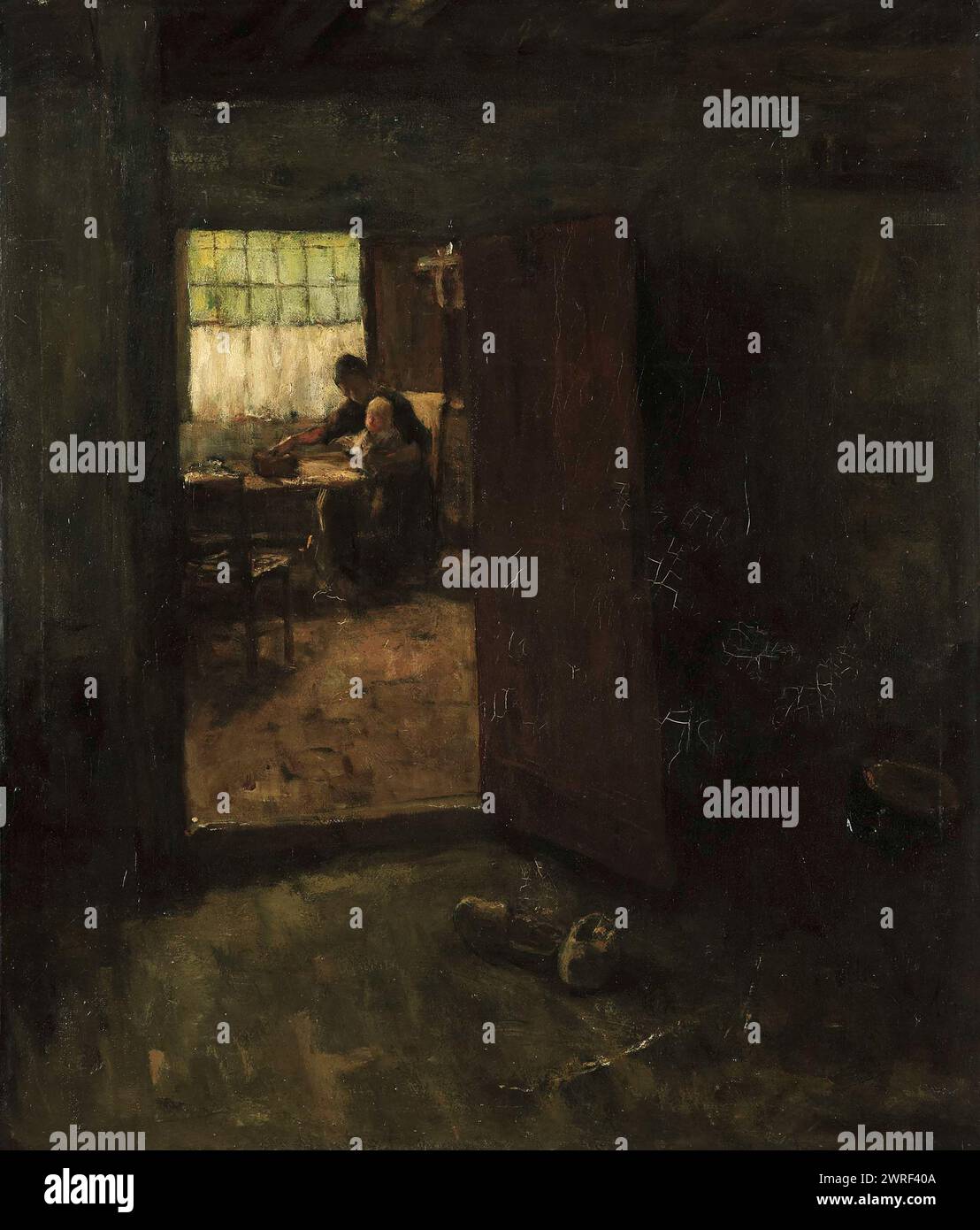 Gezicht in een binnenhuis a rencontré boerin en Kind 1880 Jacob Simon Hendrik Kever Banque D'Images