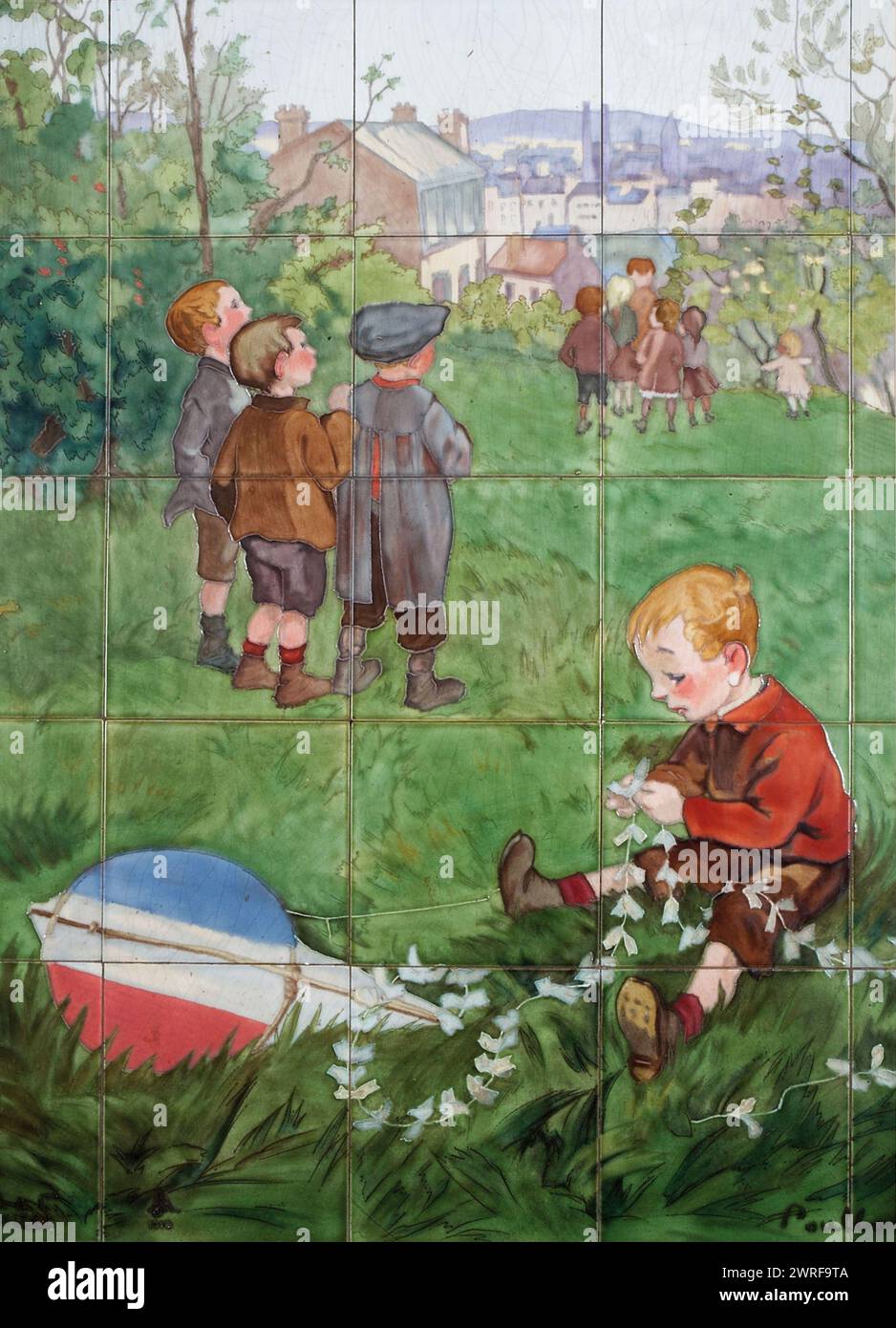 Francisque POULBOT (1879-1946) douze panneaux sur le thème des quatre saisons signés A. Arnoux, boulanger et Cie, Choisy-le-Roi ; daté de 1910. Au 43 bis rue Damrémont, Paris 75018 pour un ancien établissement de bains douches. Francisque POULBOT(1879–1946) douze panneaux sur le thème des quatre saisons produites A. Arnoux, boulanger et Cie, Choisy-le-Roi ; datés 1910. Au 43 bis rue Damrémont, Paris XVIIIe, pour un ancien établissement de bains-douches. Banque D'Images