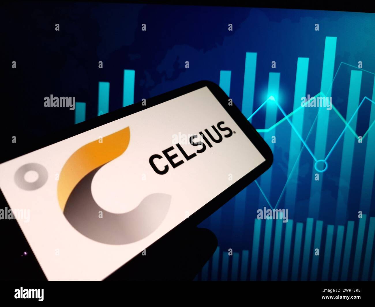 Konskie, Pologne - 11 mars 2024 : logo de la société Celsius Holdings affiché sur le téléphone portable Banque D'Images