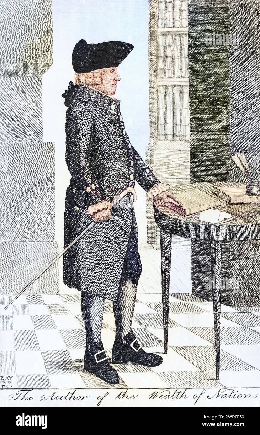 Adam Smith Autor von Der Reichtum der Nationen / Adam Smith auteur de la richesse des Nations gravée par John Kay 1790 Adam Smith 1723 - 1790 philosophe social et économiste écossais, Historisch, digital restaurierte reproduction von einer Vorlage aus dem 19. Jahrhundert, date du dossier non précisée, Banque D'Images
