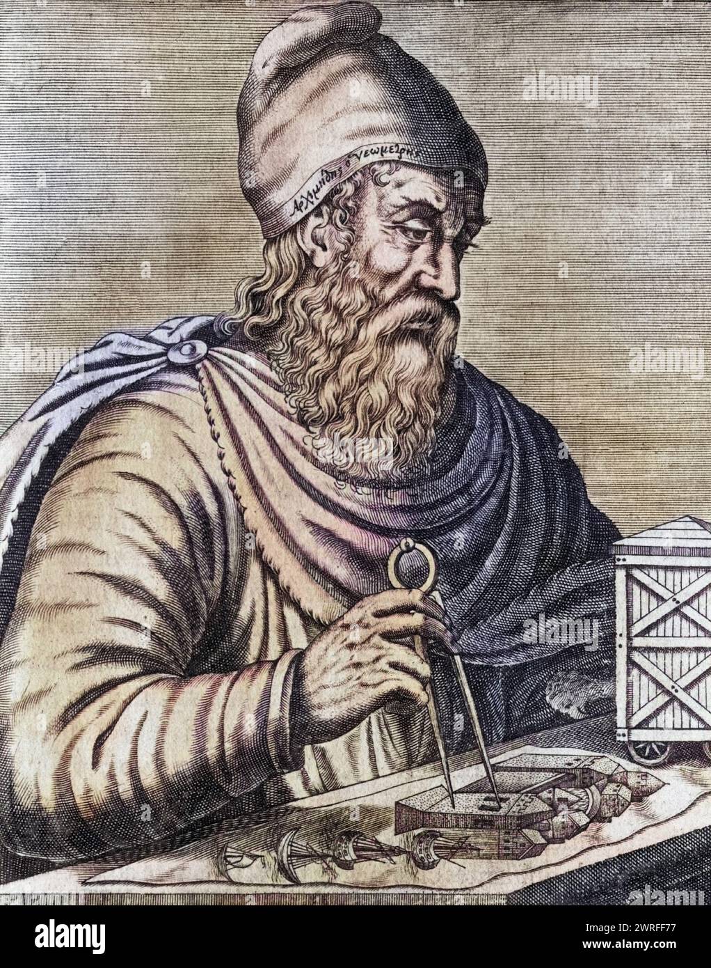 Archimède von Syrakus, CA. 287 c. Chr. - ca. 212 c. Chr. Griechischer Mathematiker, Physiker und Ingenieur / Archimède de Syracuse circa 287 av. J.-C.- circa 212 av. J.-C. mathématicien grec ingénieur physicien, Historisch, restaurierte numérique reproduction von einer Vorlage aus dem 19. Jahrhundert, date du dossier non précisée, Banque D'Images