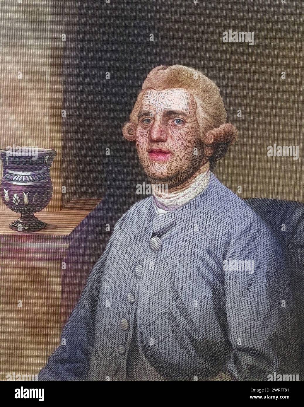 Josiah Wedgwood 1730-1795 Englischer Töpfer und Großvater von Charles Darwin / Josiah Wedgwood 1730-1795 potier anglais et grand-père de Charles Darwin illustration du XIXe siècle d'après George Stubbs, Historisch, digital restaurierte Reproduktion von einer Vorlage aus dem 19. Jahrhundert, date du dossier non précisée, Banque D'Images