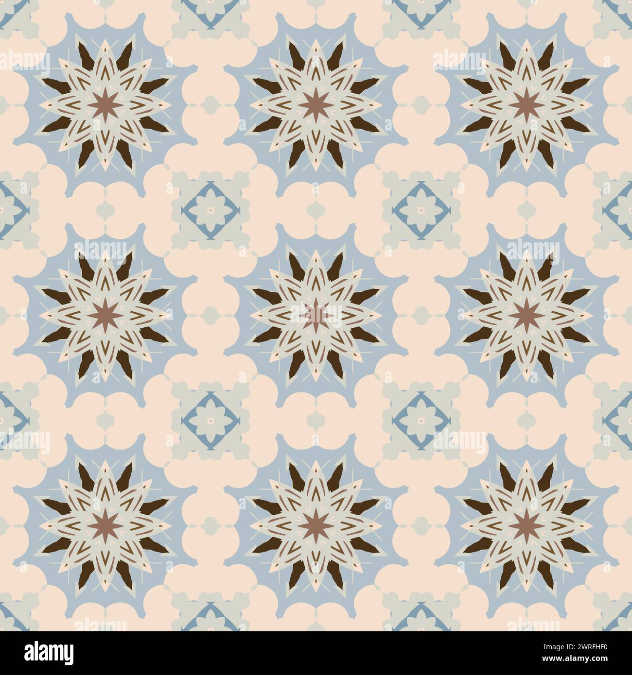 Couleurs claires surface à motifs avec des formes géométriques. Il pourrait s'agir d'un dessin sur tissu ou papier d'emballage, mettant en valeur la symétrie et un motif traditionnel. Banque D'Images