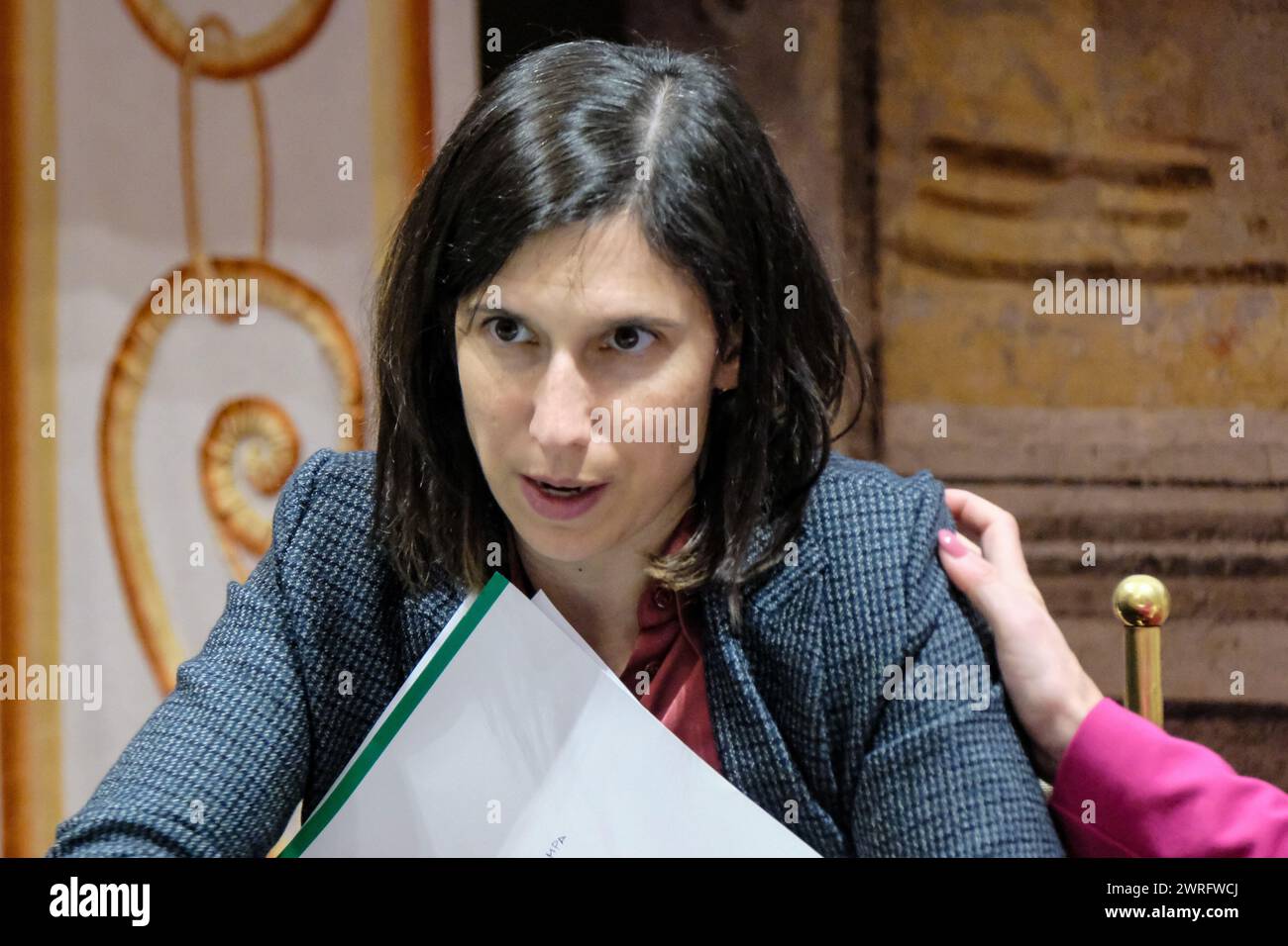 Roma, Italie. 12 mars 2024. La segretaria del Partito Democratico PD Elly Schlein partecipa alla presentazione del progetto di legge sui perturi alimentari tenutasi presso la Sala Zuccari del Senato a Roma, Marted&#xec;, 12 marzo 2024 (foto Mauro Scrobogna/LaPresse) la secrétaire du Parti démocrate PD Elly Schlein participe à la présentation du projet de loi sur les troubles de l'alimentation qui s'est tenue à la Sala Zuccari du Sénat à Rome, mardi 12 mars 2024. (Photo de Mauro Scrobogna/LaPresse) crédit : LaPresse/Alamy Live News Banque D'Images