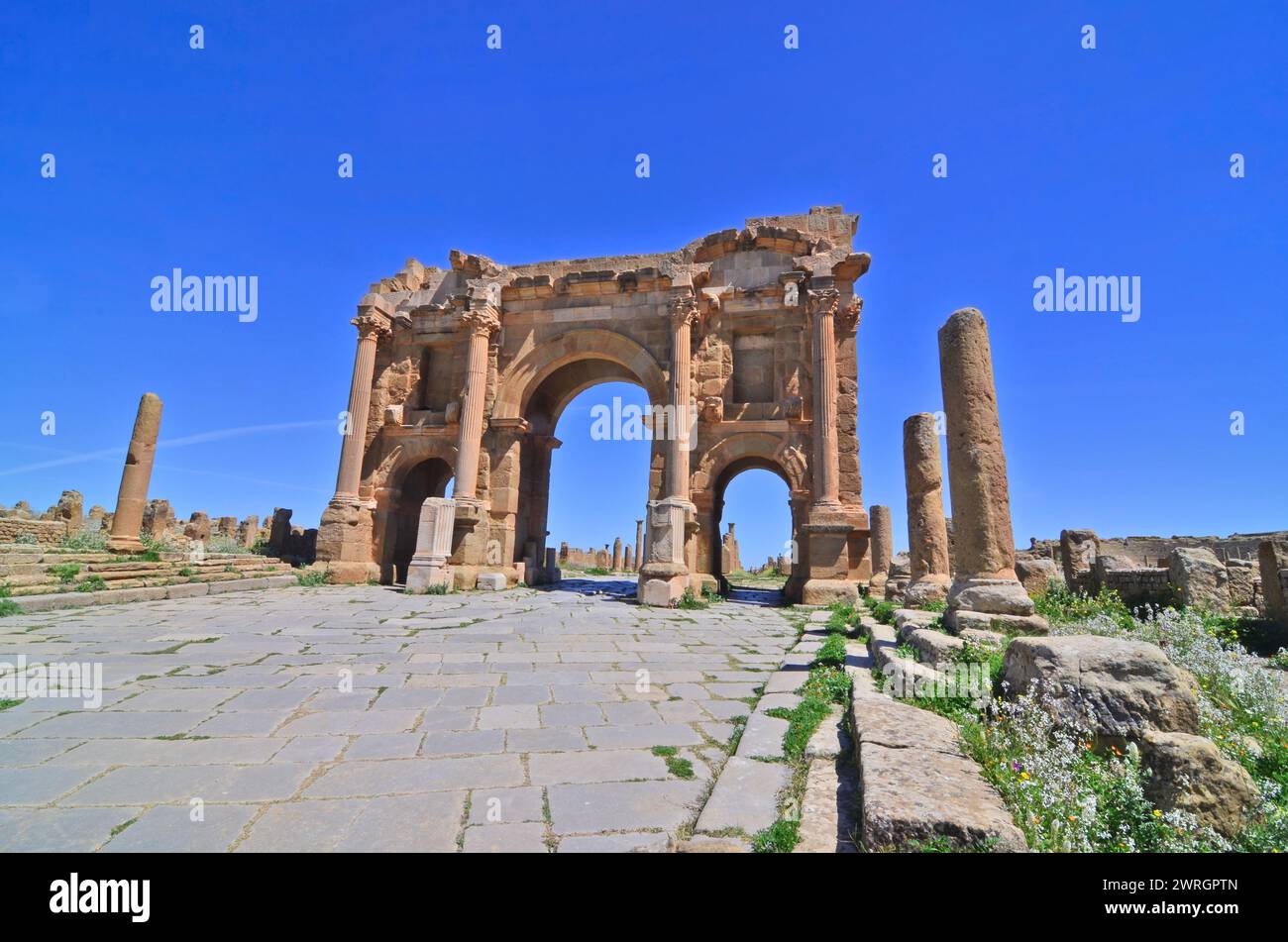 Construction d'arche romaine aux portes de la ville romaine de Timgad, Algérie Banque D'Images