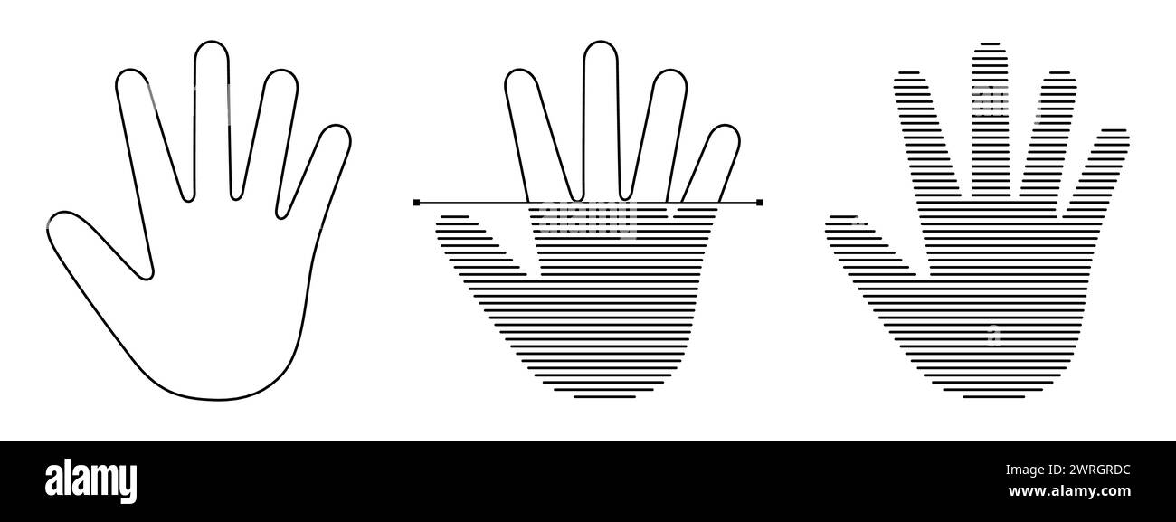 Jeu d'icônes de reconnaissance d'empreintes de paume. Symbole de balayage d'ID biométrique manuel de l'utilisateur. Badge de sécurité d'identification de personne. Signe de VERIFICATION D'empreintes digitales humaines. Logo vectoriel de concept de système de cybersécurité d'accès numérique Illustration de Vecteur