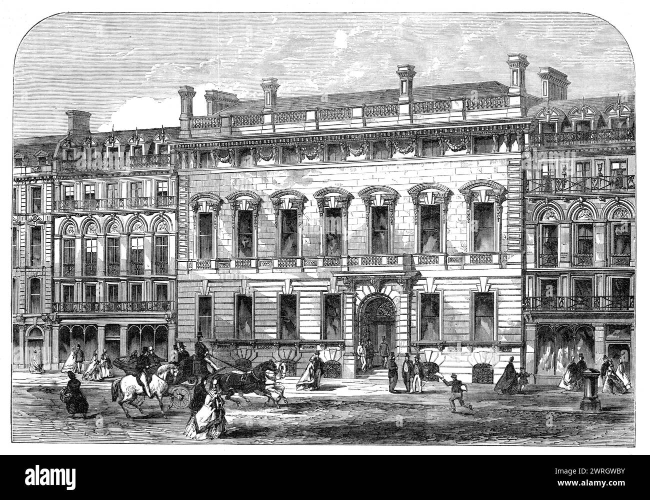 Nouveau bâtiment du Garrick Club, King-Street, Covent-Garden, 1864. '...vue sur le nouveau Garrick Club, juste érigé par Mr. Frederick Marrable...la maison est italienne, et est imposant, d'avoir été judicieusement et pas trop enrichi... tous les appartements exigés par les habitudes de l'époque - certains d'entre eux n'étaient pas jugés nécessaires à l'époque de Garrick - sont, bien sûr, fournis - deux salles de bains inclus... le Garrick Club est plutôt remarquable. Il a été institué dans le but de réunir les "patrons" du drame et ses professeurs, et aussi pour offrir des hommes littéraires Banque D'Images