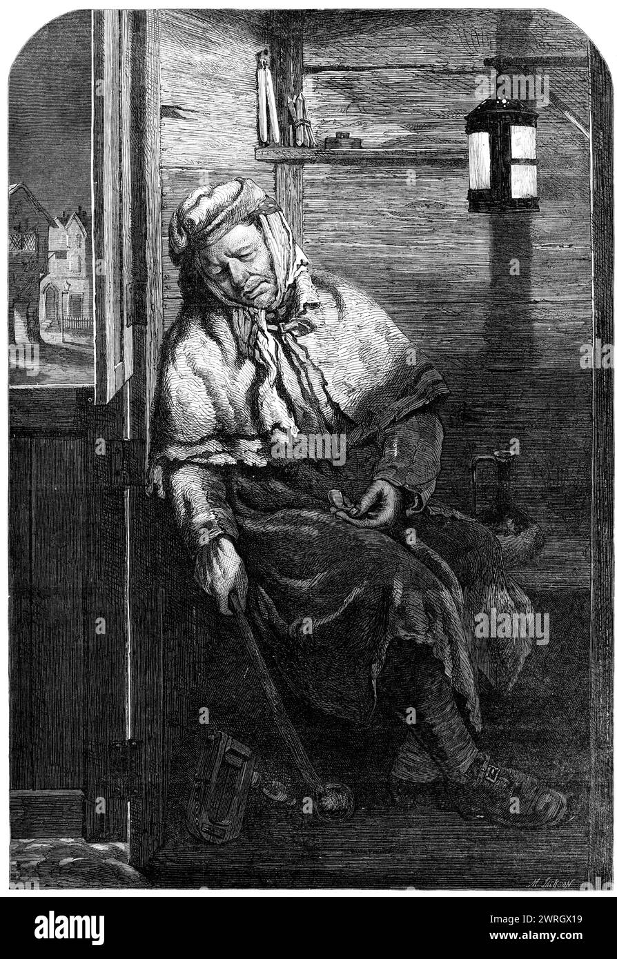 "La lumière des autres jours" - d'après un tableau de J. T. Lucas, 1864. "Vieux gardien, toi qui ne regardes pas, nous sourions à ta non-veillée maintenant : dors, ni rêve, tu dormais Slumbrous sot, que les Bucks royalistes préparent une rangée. N'engagez pas dans la pensée les honoraires du Dandy, ni ne cherchez à arrêter le sang ardent, ni se réveiller pour trouver Your Box et Thee dans la boue du chenil londonien... de beaucoup une aubaine que les Britanniques doivent à celui que tous les bons Britanniques louent, 'ce n'est pas le moins qu'il a éteint d'un coup la lumière des autres jours. Un meilleur gardien remplit votre place, nous sommes heureux de savoir que vous êtes décédé : mais gardez une copie de vous Banque D'Images