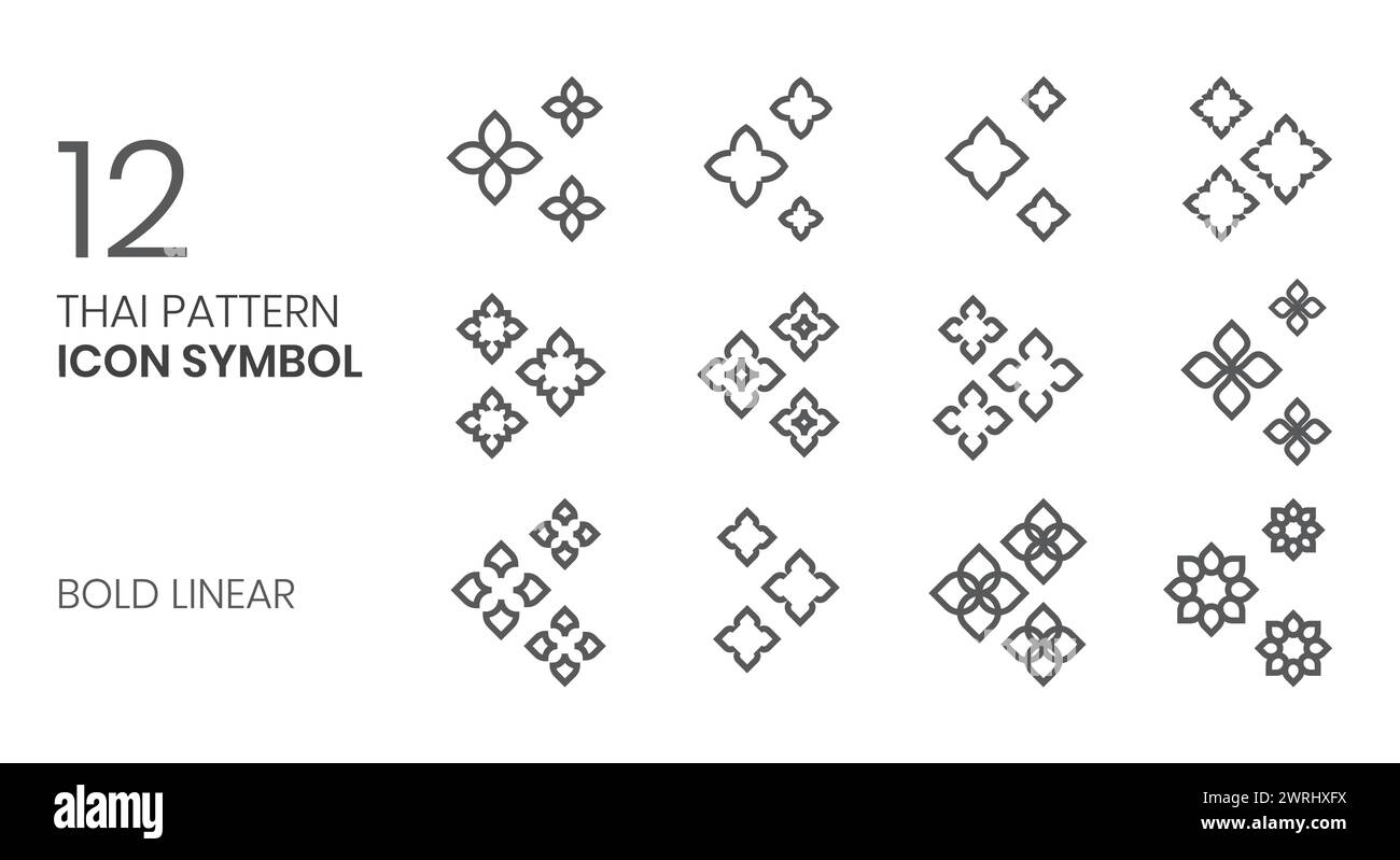 symbole d'icône de modèle thaï défini pour le motif, logo, vecteur de décoration linéaire gras Illustration de Vecteur