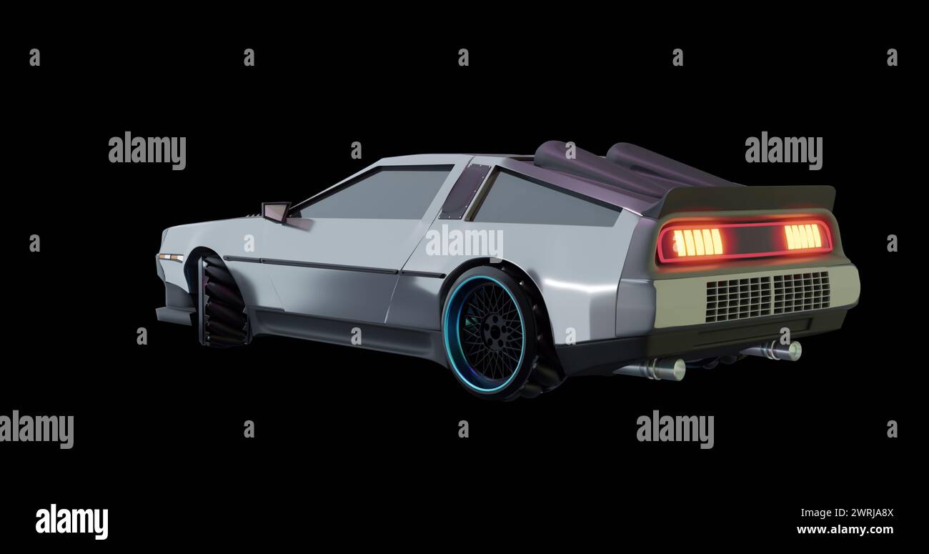 Un modèle de voiture futuriste est présenté sur un fond sombre Banque D'Images