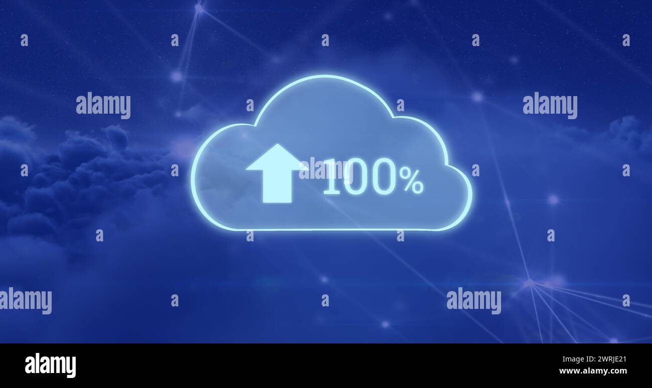 Image numérique du téléchargement dans le cloud numérique et avec un cloud abstrait et un réseau en arrière-plan Banque D'Images