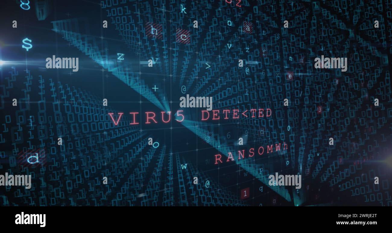 Image de texte d'avertissement de cybercriminalité changeant et codage binaire Banque D'Images