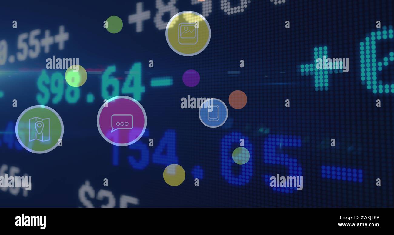 Image des icônes numériques et du traitement des données financières Banque D'Images