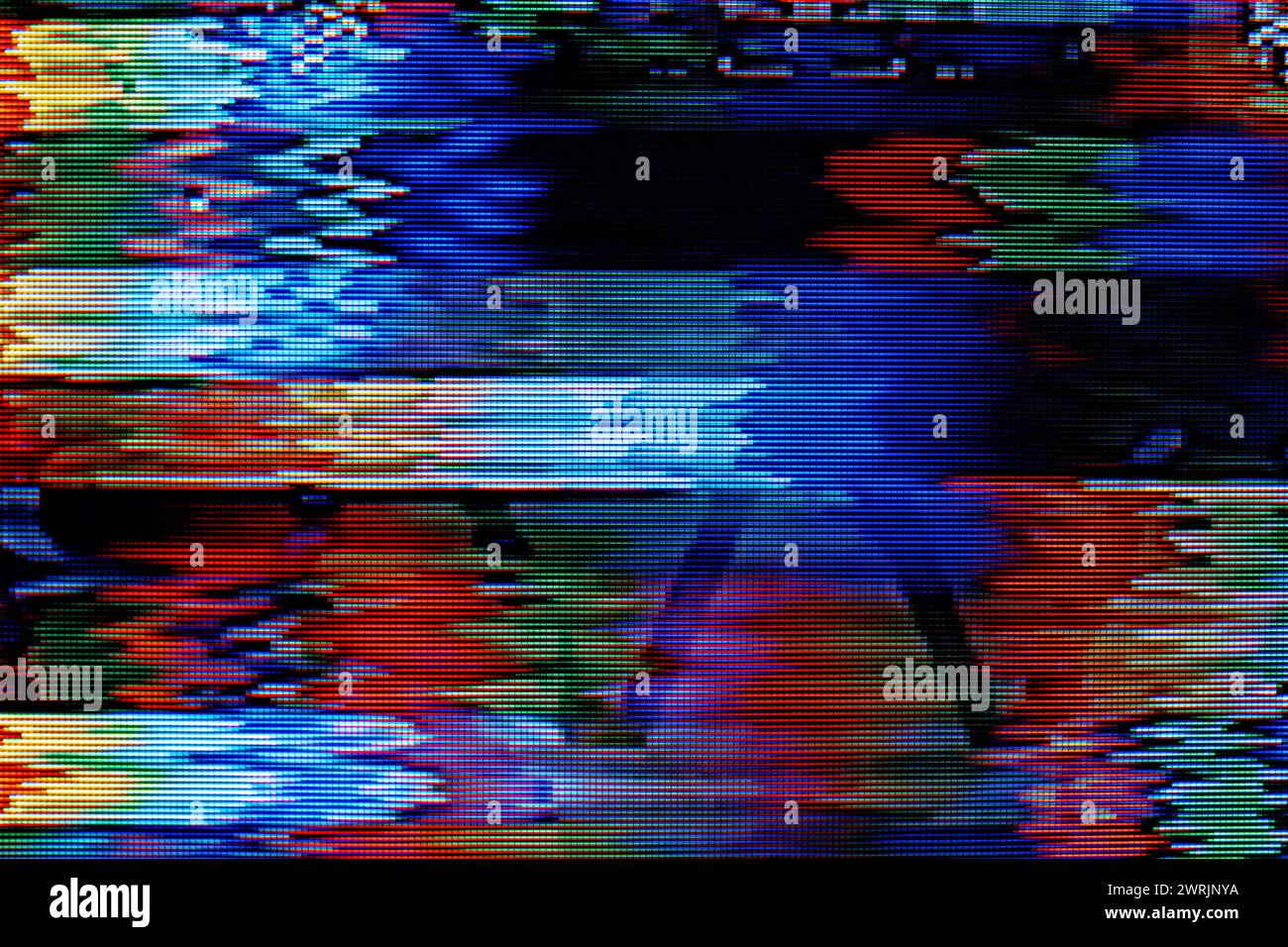 Gros plan de l'écran de télévision abstrait coloré, macro de pixels LCD Banque D'Images