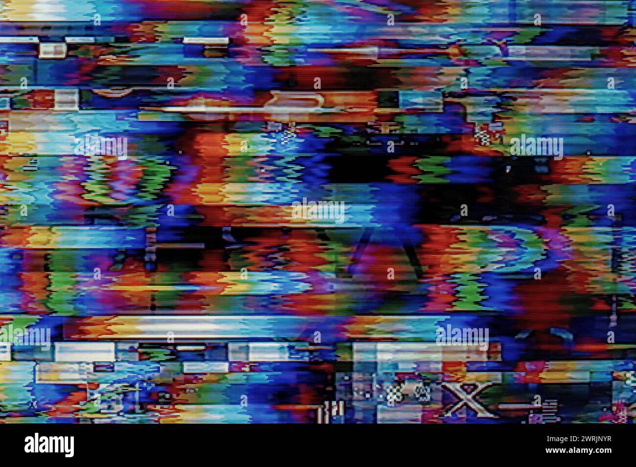 Gros plan de l'écran de télévision abstrait coloré, macro de pixels LCD Banque D'Images