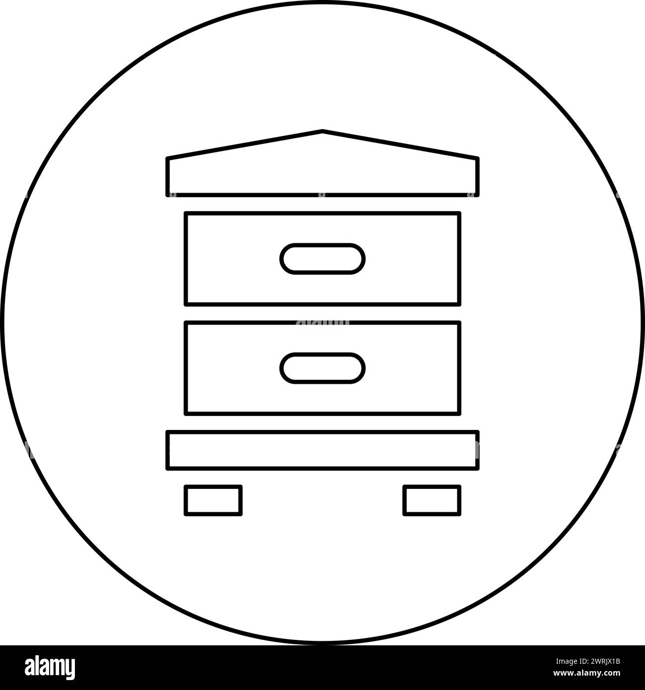 Hive Bee House Beehive Apiary apiculture concept icône en cercle rond noir illustration vectorielle image contour ligne de contour mince style simple Illustration de Vecteur